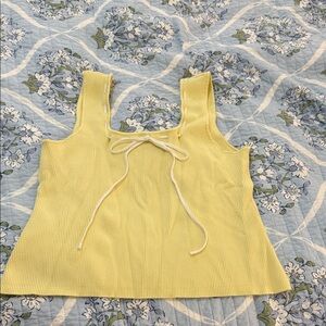 ARULA Light Yellow Ribbed Crop Tank with Bow